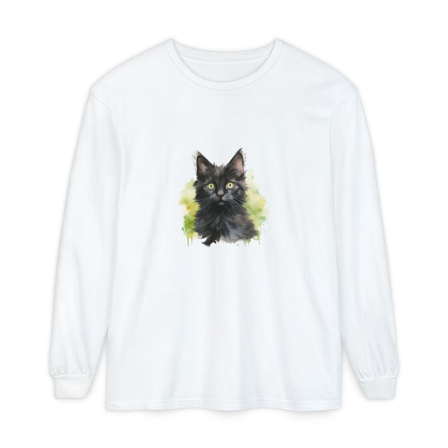 Full Sleeve Tee | Black Kitten Watercolor