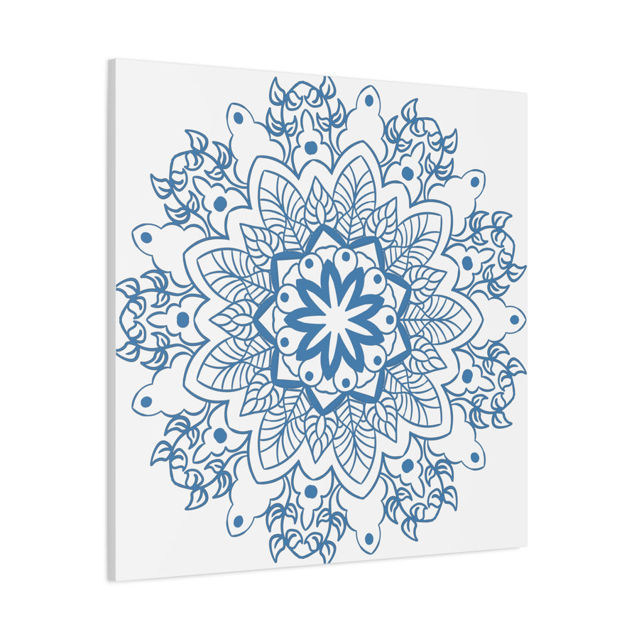 Handmade Mandala Design Wall Art in Steel Blue on Matte Canvas, Stretched and 125 inches thick