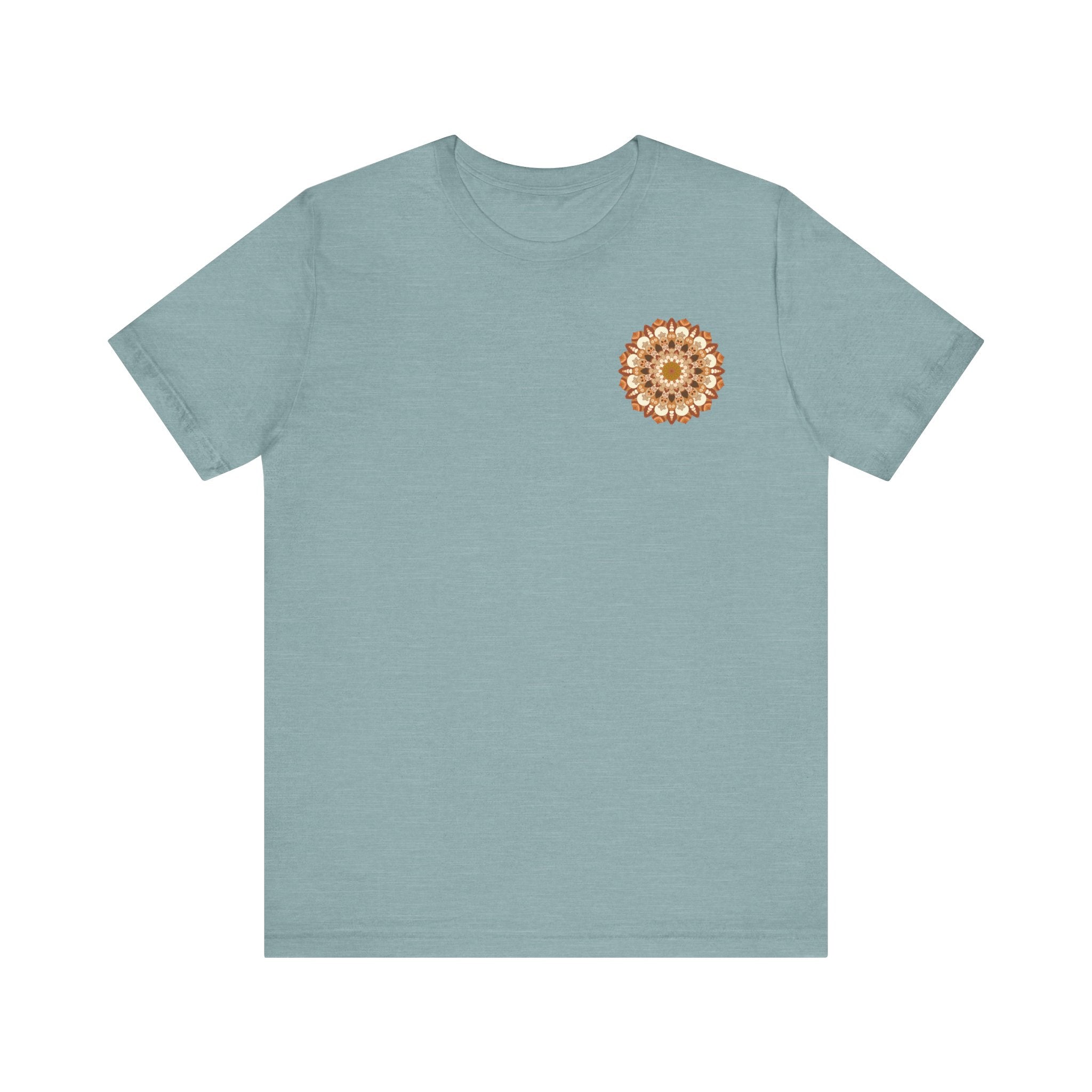 Group of friends wearing matching mandala tees, symbolizing unity