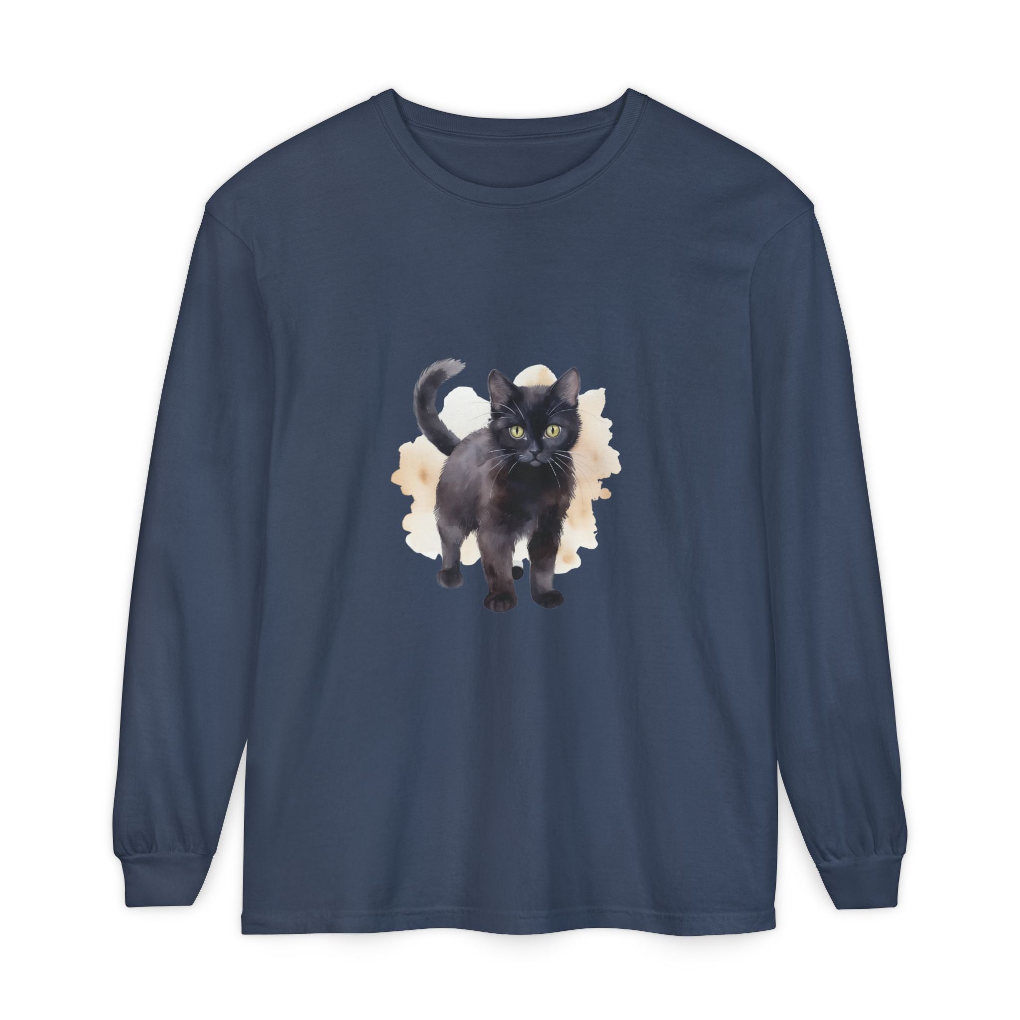 Full Sleeve Tee | Black Cat Watercolor - Unisex