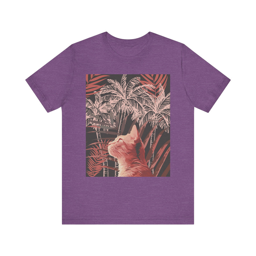 Cute and playful ginger cat enjoying the sunny beach life with a palm tree on a t-shirt