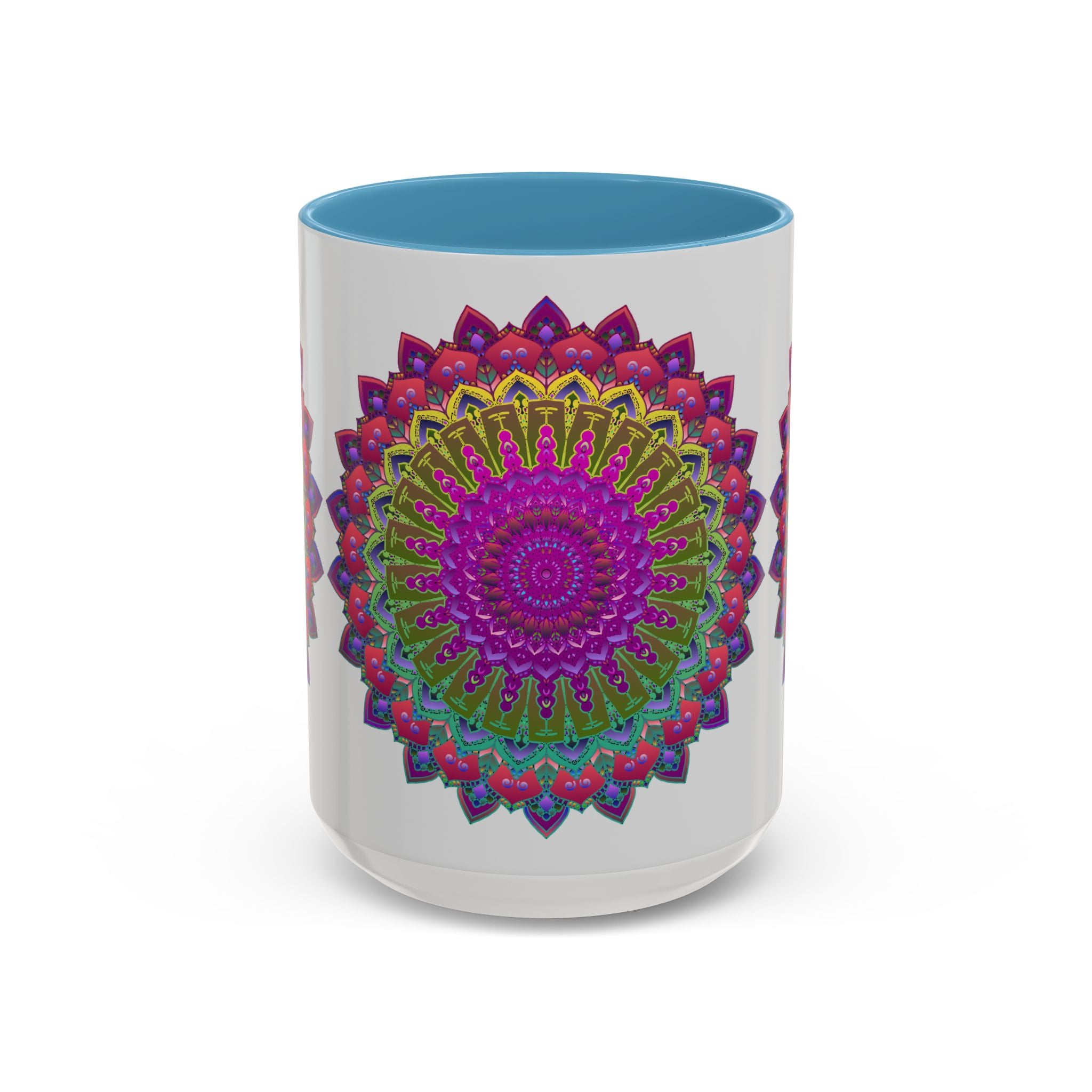 Unique and vibrant mandala pattern on a high-quality coffee mug