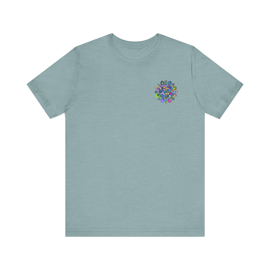 Blue and green mandala t-shirt representing spiritual peace