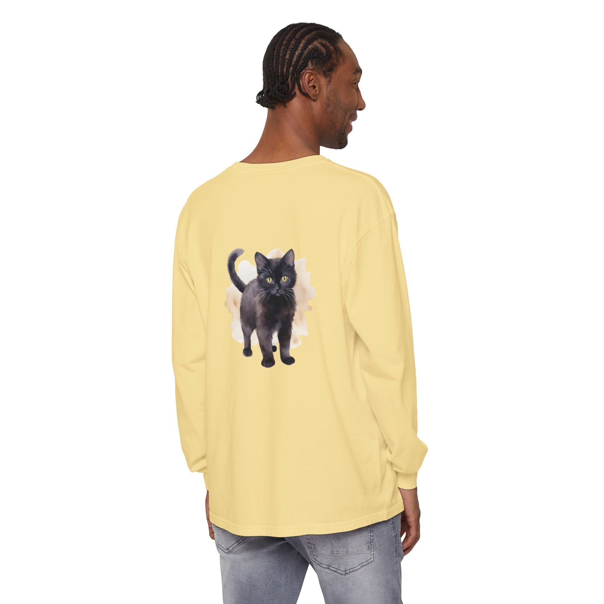 Full Sleeve Tee | Black Cat Watercolor - Unisex