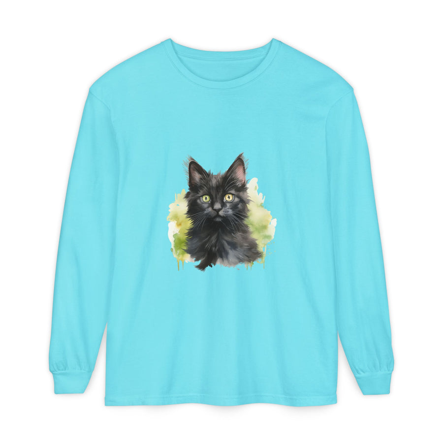 Full Sleeve Tee | Black Kitten Watercolor