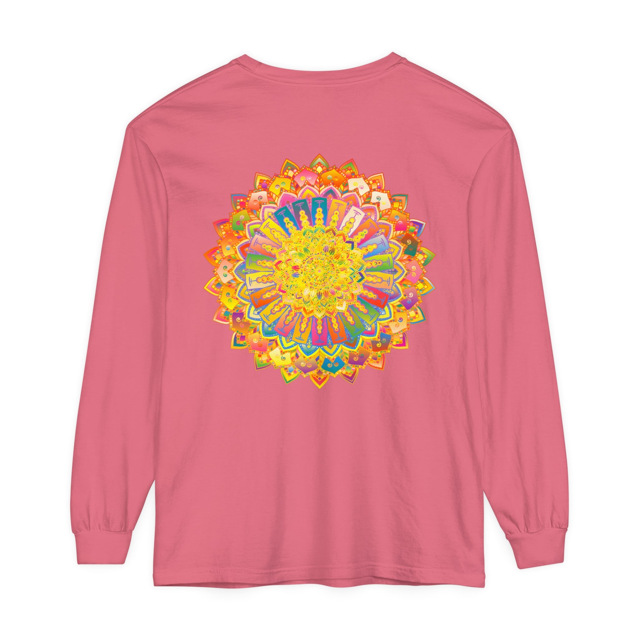 Unisex long sleeve t-shirt with a detailed and colorful mandala design