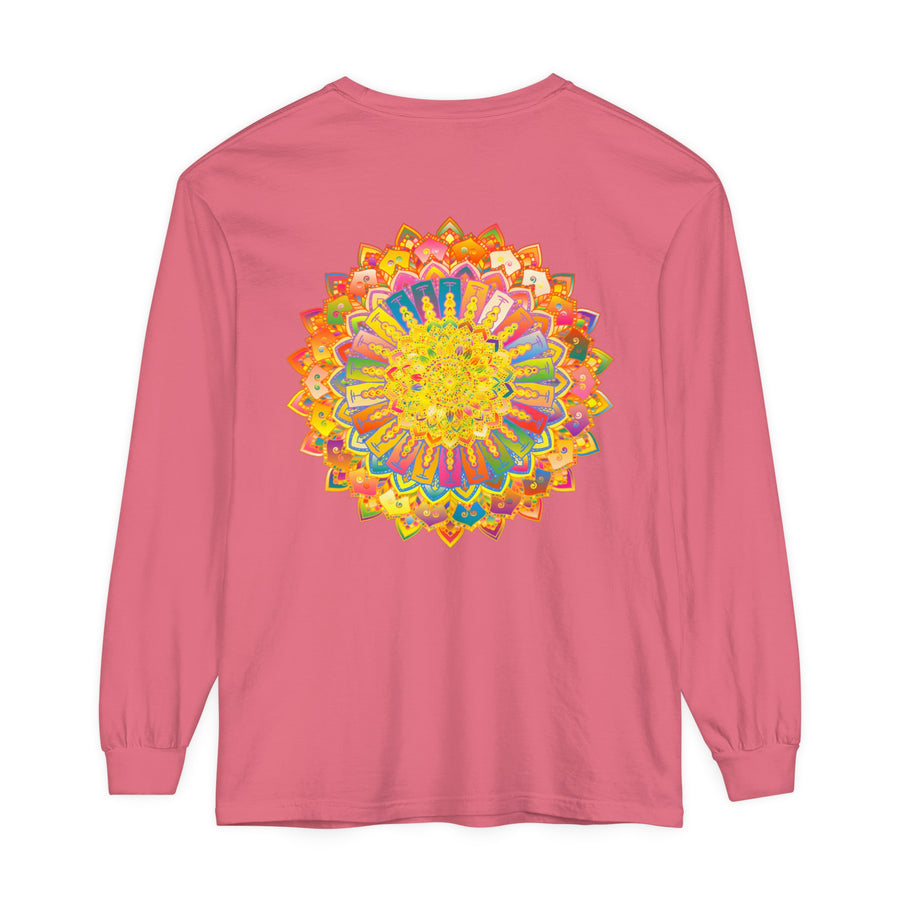 Unisex long sleeve t-shirt with a detailed and colorful mandala design