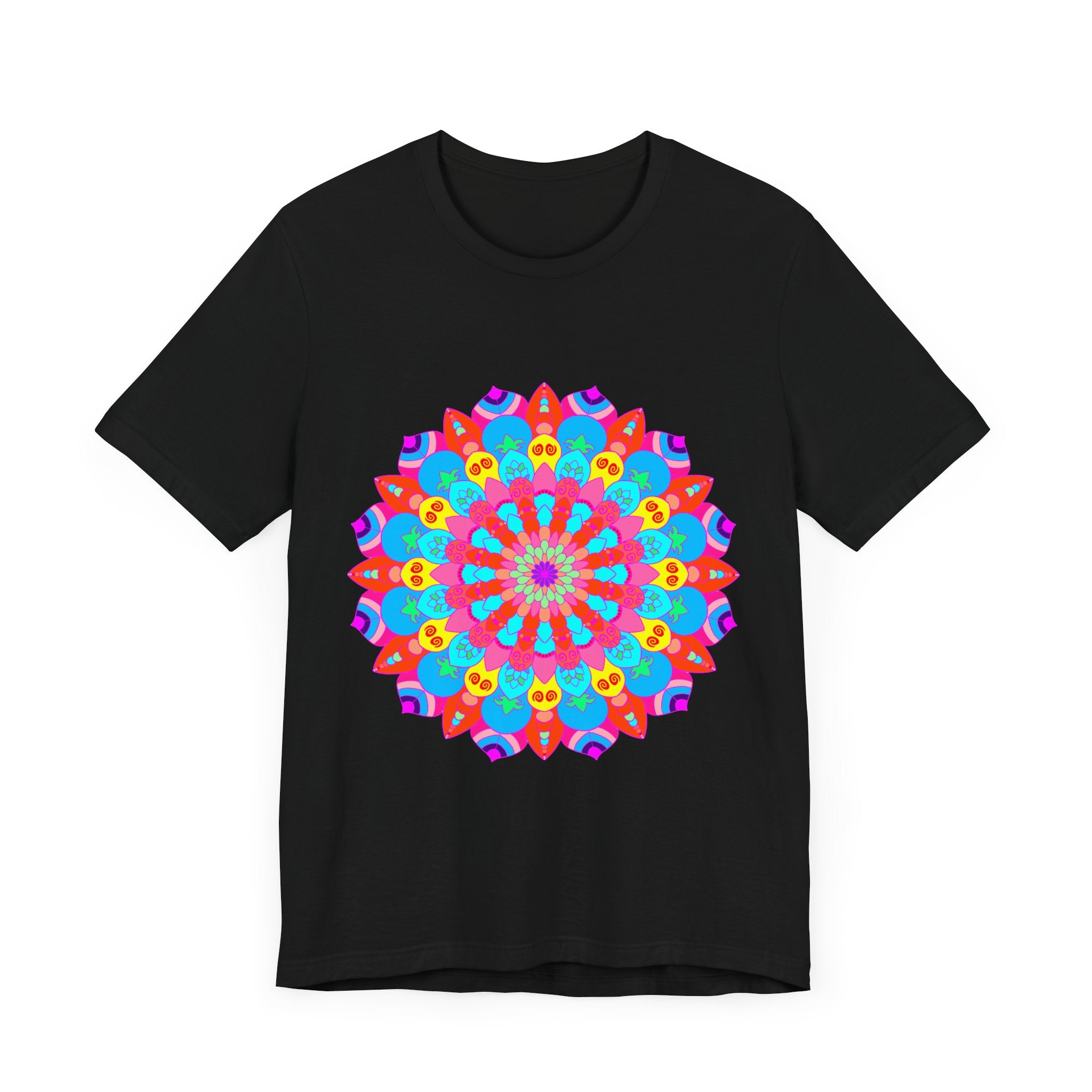 A vibrant and intricately designed Colorful Mandala T-Shirt featuring psychedelic art