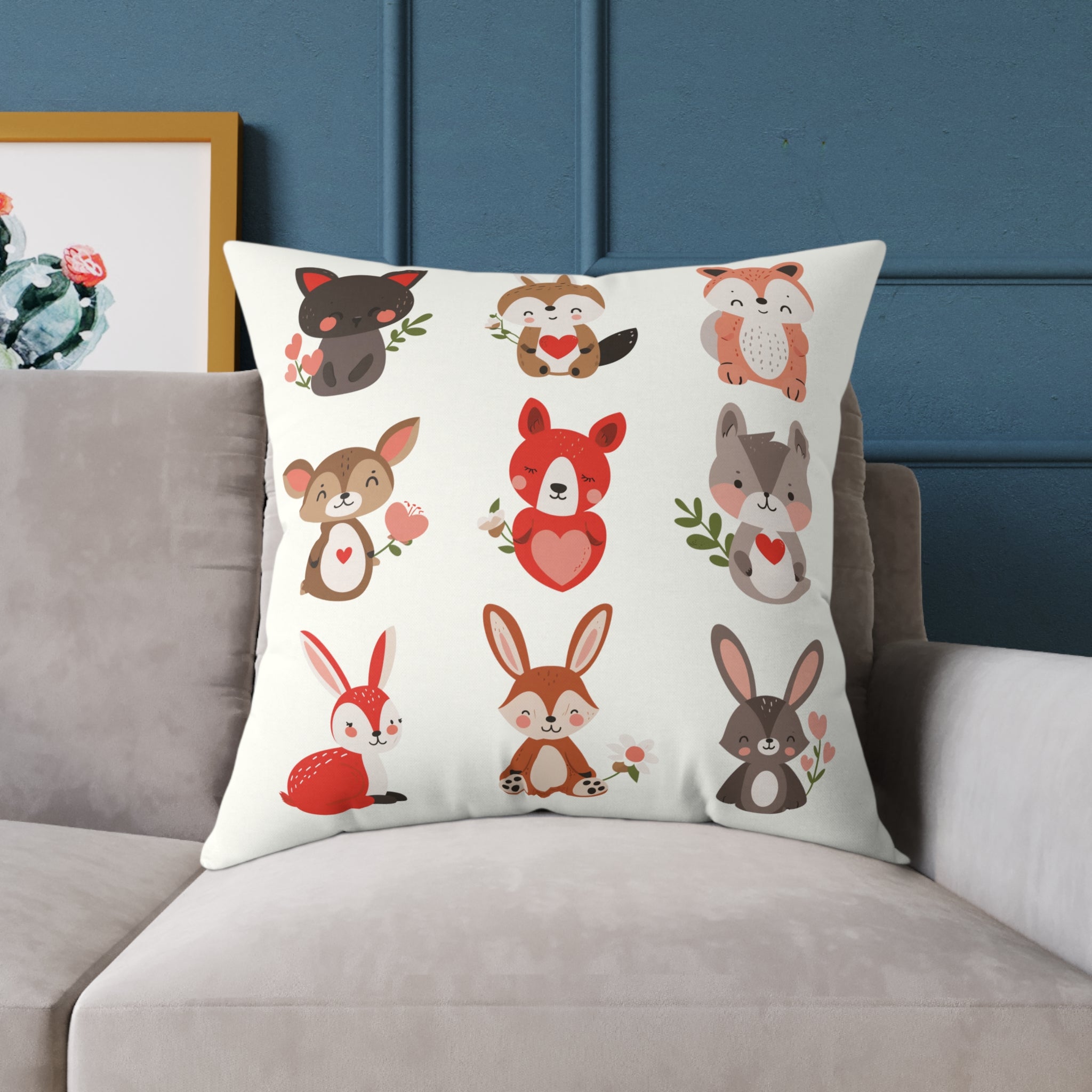 Whimsical Animal Print Pillow, Cozy Home Décor, Gift for Animal Lovers, Nursery Accent, Cute Throw Pillow, Seasonal Decoration