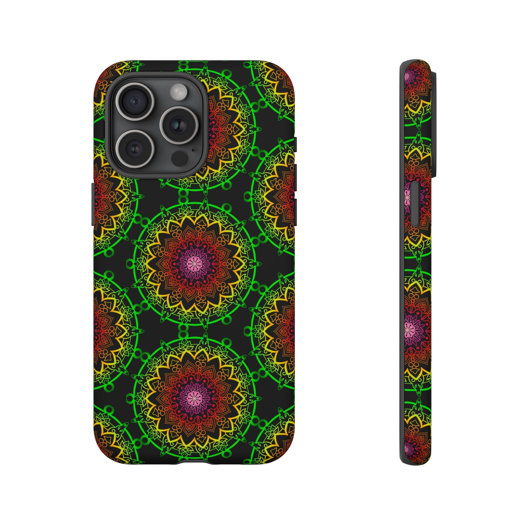Custodia per telefono con mandala artistica, motivi audaci e stile moderno