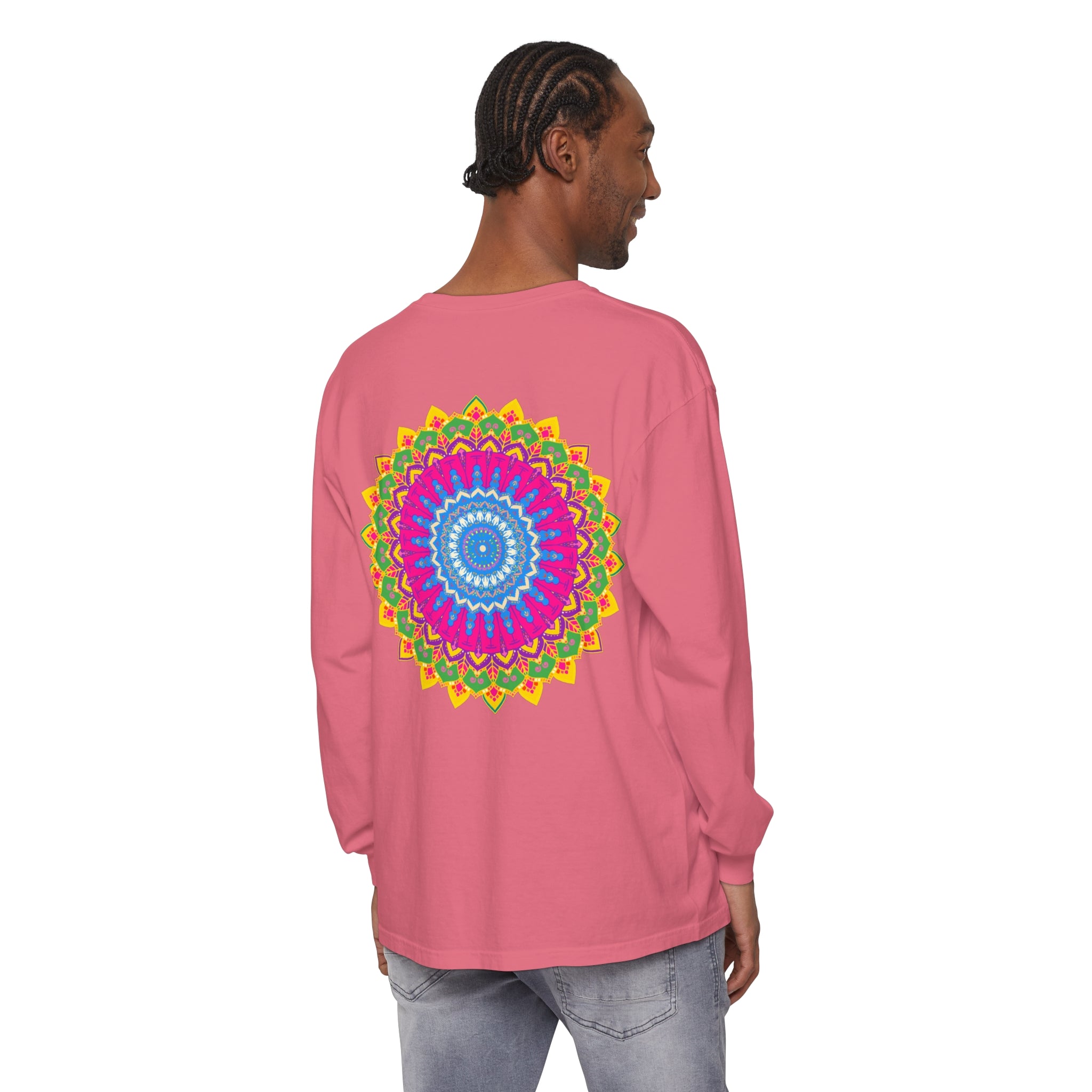 Unisex T-Shirt with Eye-catching Mandala Pattern in Blue and Purple