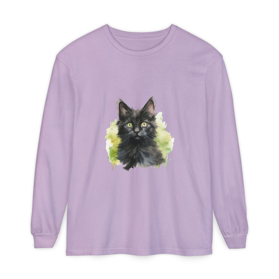 Full Sleeve Tee | Black Kitten Watercolor