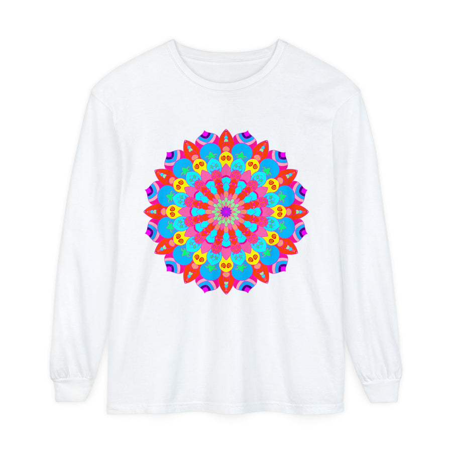 Colorful Mandala Unisex Long Sleeve T-Shirt featuring intricate, vibrant design