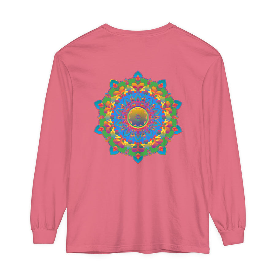 Intricate Mandala Long Sleeve T-Shirt featuring a detailed, colorful mandala design on the front