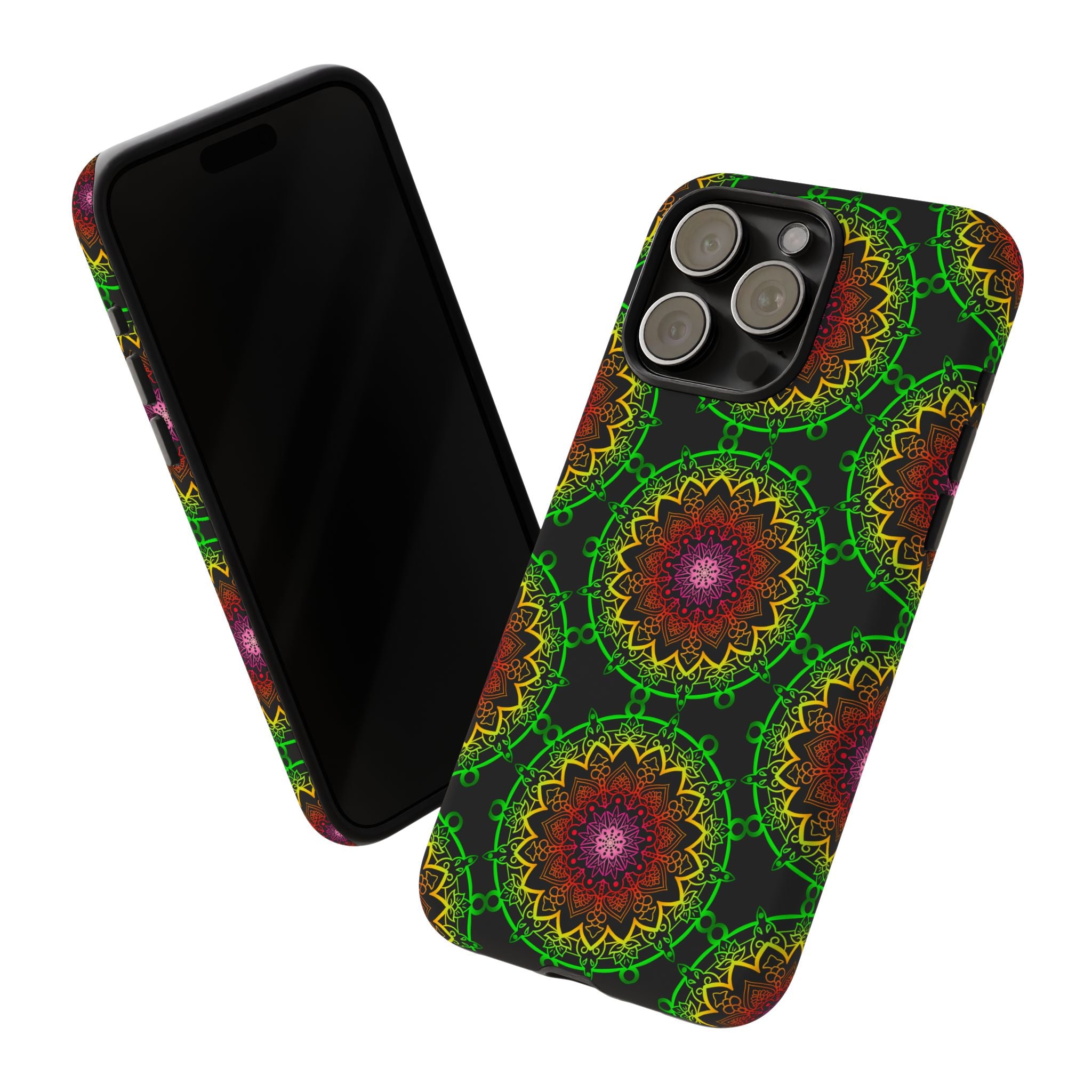 Custodia per telefono con mandala artistica, motivi audaci e stile moderno