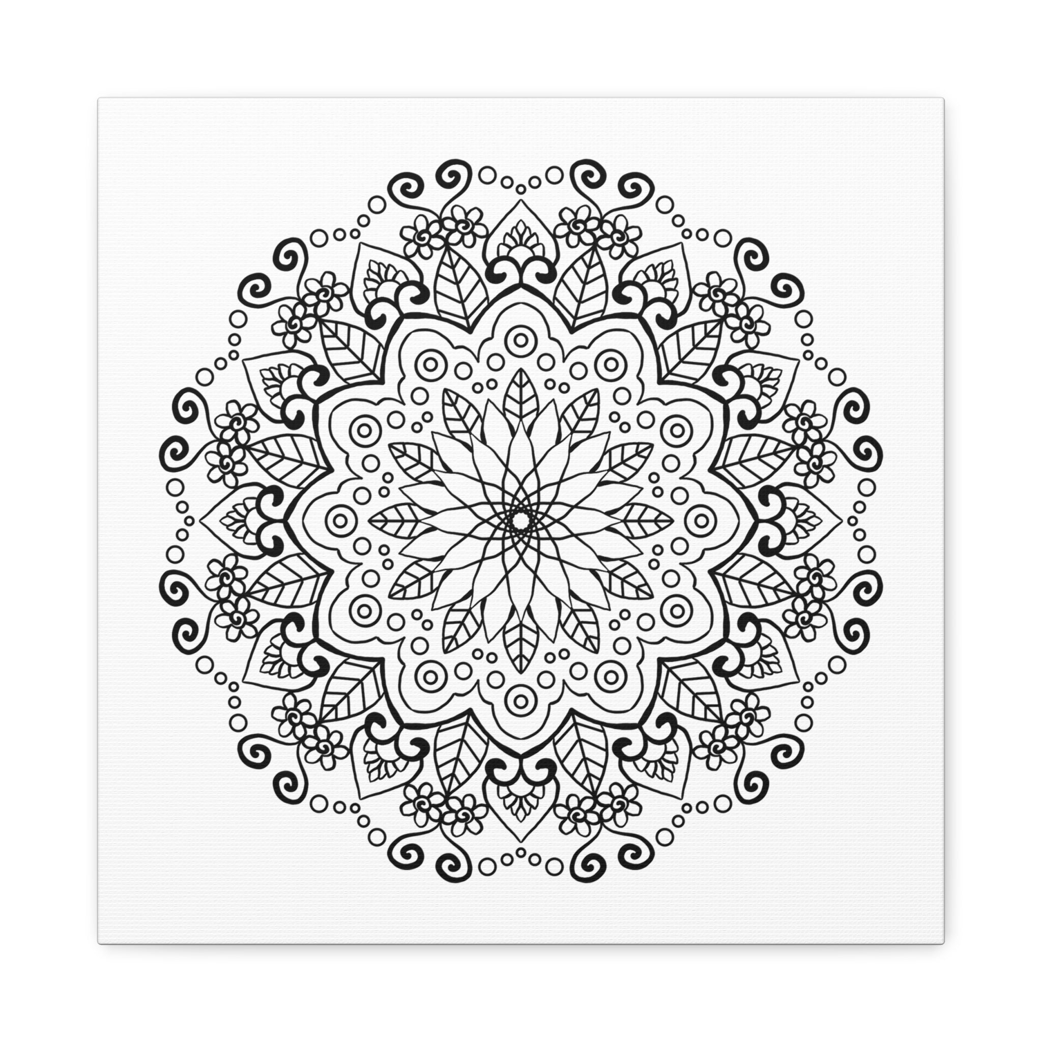 Handmade Mandala Art - Black & White Wall Art - Matte Canvas, Stretched, 125 - Intricately designed mandala artwork on stretched matte canvas