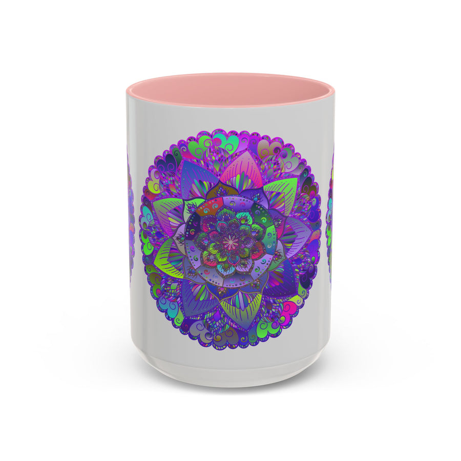 Beautiful light grey mandala art mug with intricate design