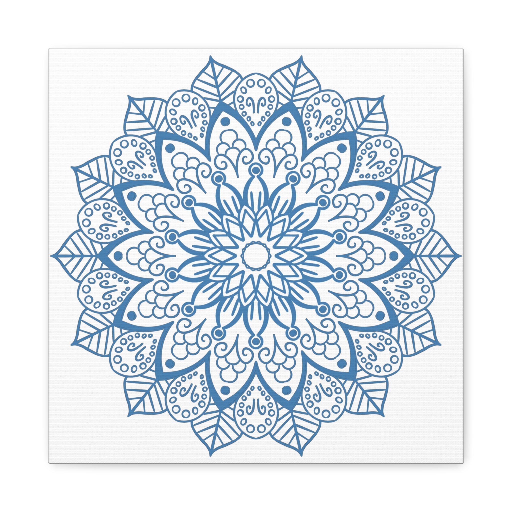 Handmade Mandala Art featuring a beautiful steel blue design on stretched matte canvas