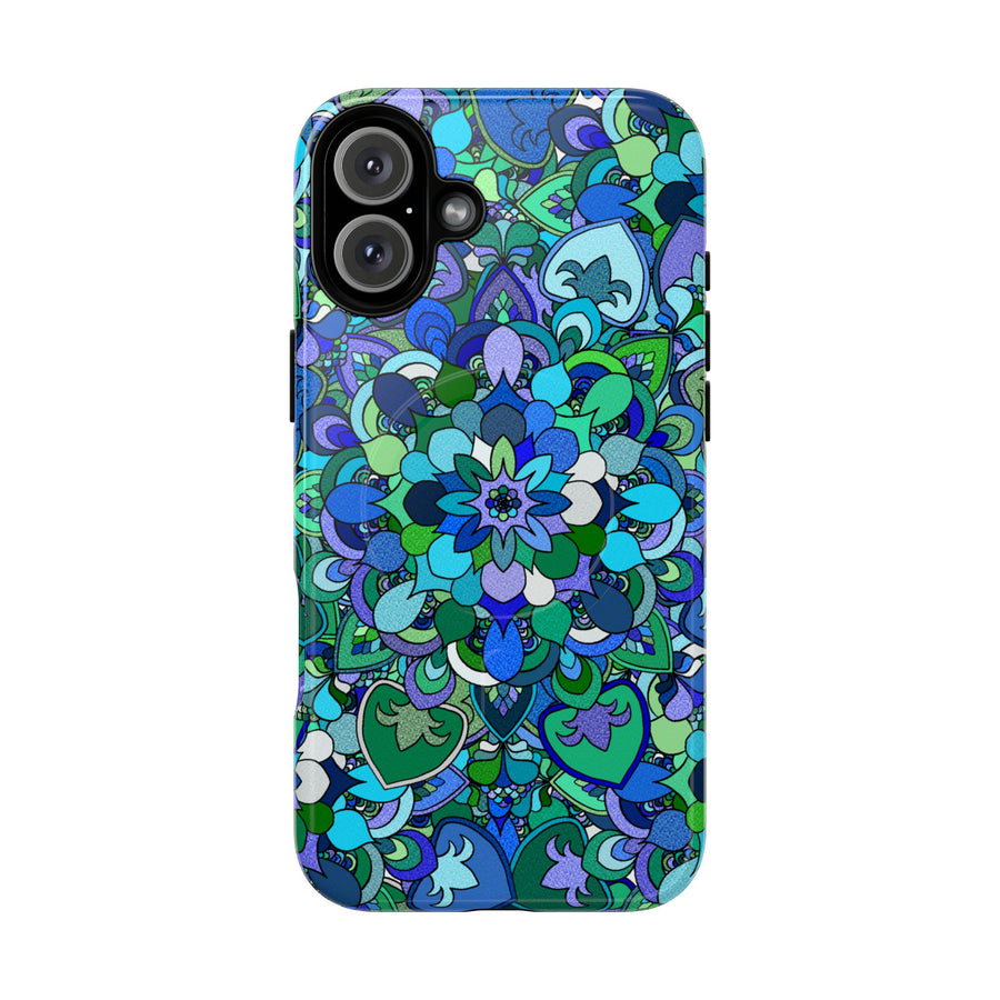 Blau-grünes Blumen-Mandala Tough Magnetic Handyhülle