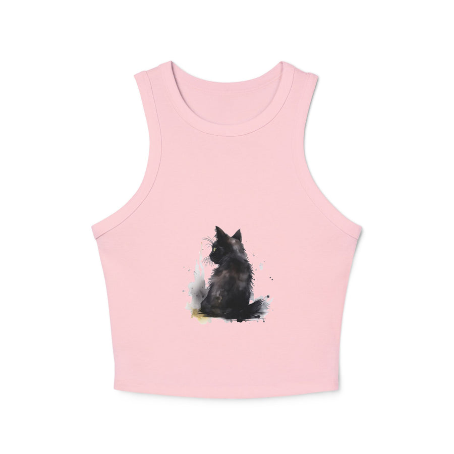 Black Cat Watercolor Racerback Tank Top with watercolor design