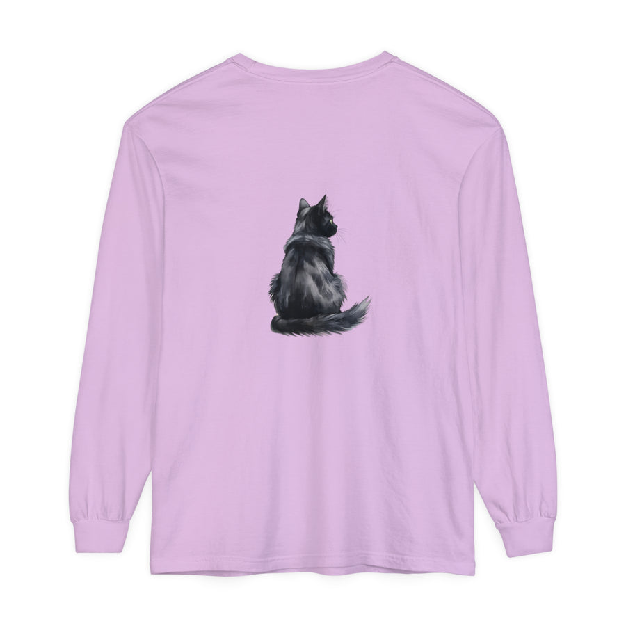 Black Cat Watercolor Long Sleeve T-Shirt with vibrant watercolor design