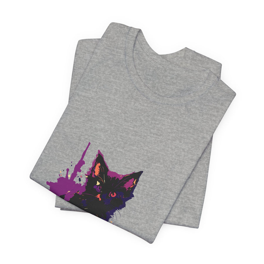 Black Cat Mystery - Purple Paint Splatter T-Shirt