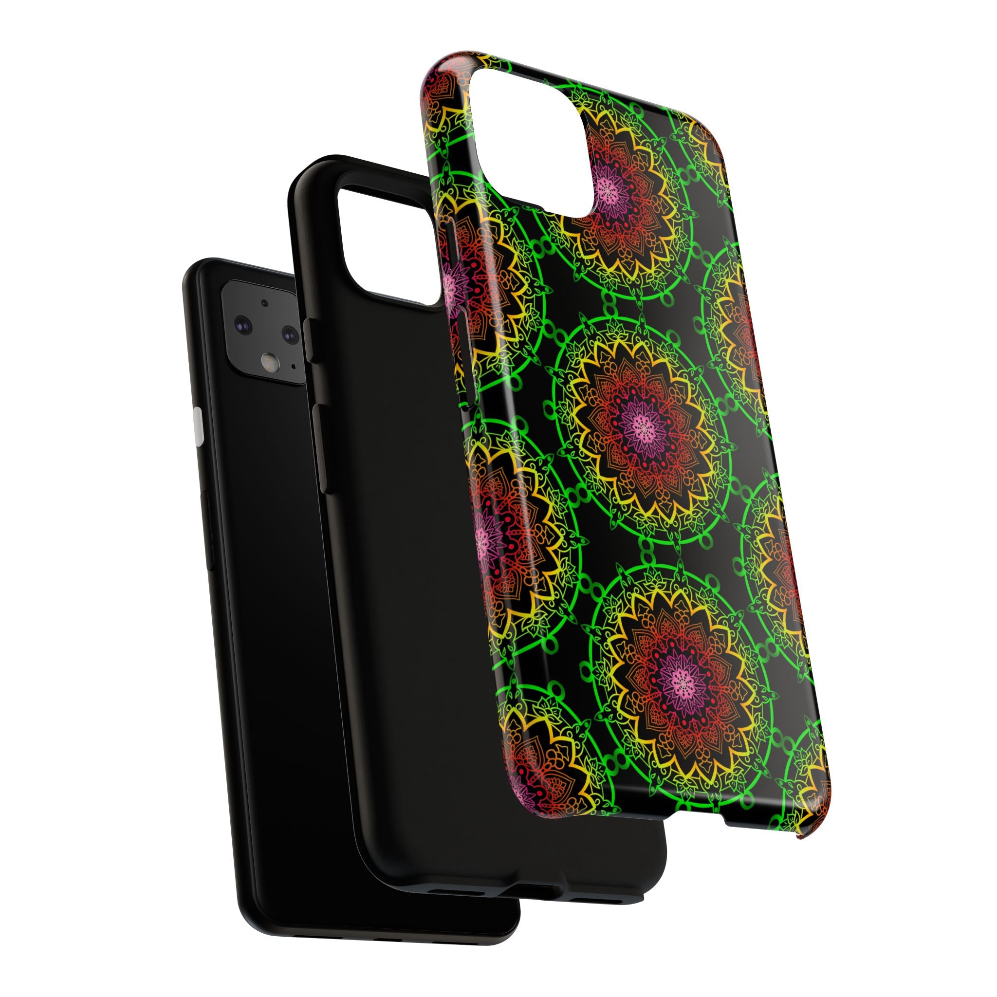 Custodia per telefono con mandala artistica, motivi audaci e stile moderno