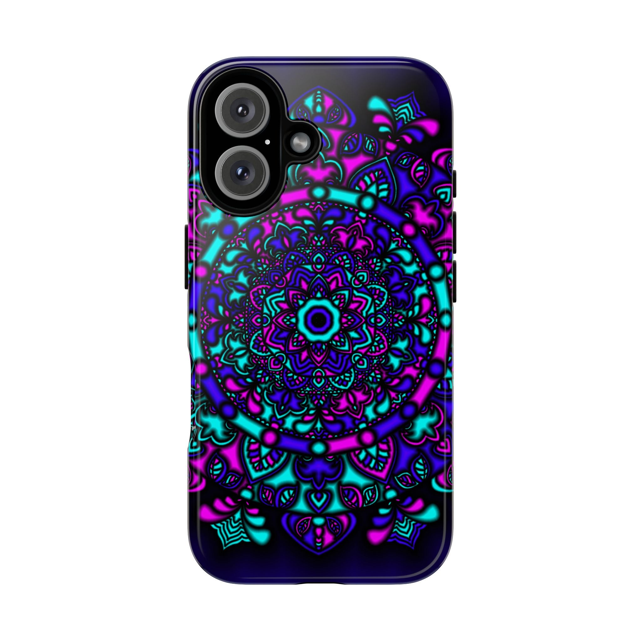 Cover protettiva resistente per telefono Mandala Neon — Viola e Verde acqua