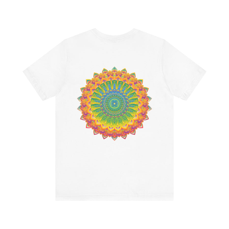 A colorful and intricate mandala design adorns this Vibrant Mandala Tee, symbolizing spiritual peace and harmony for a unique and artistic style