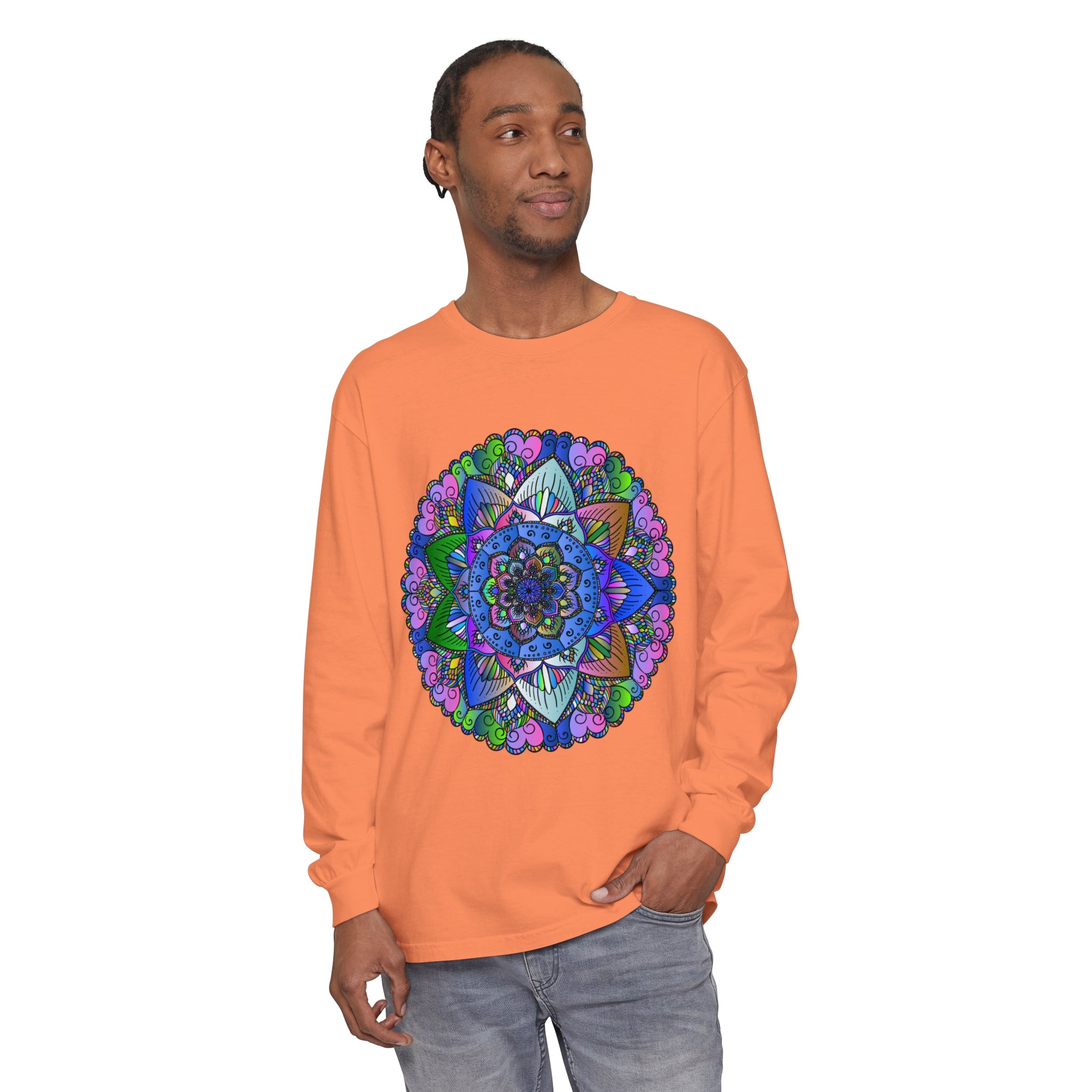 Bold and Colorful Mandala Print Long Sleeve Shirt for All Genders