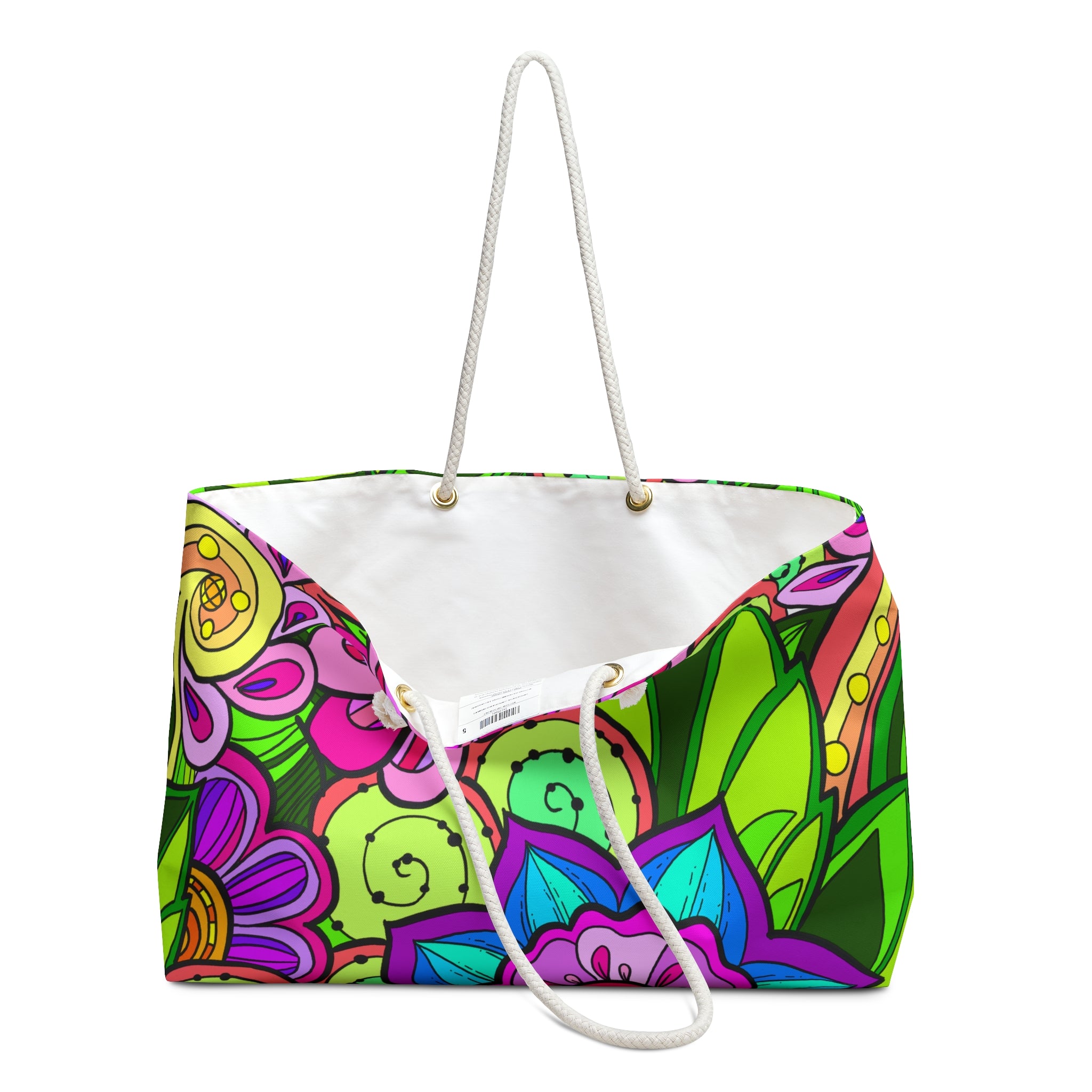 Borsa da viaggio con fantasia floreale nei toni del verde e del rosa lussureggianti