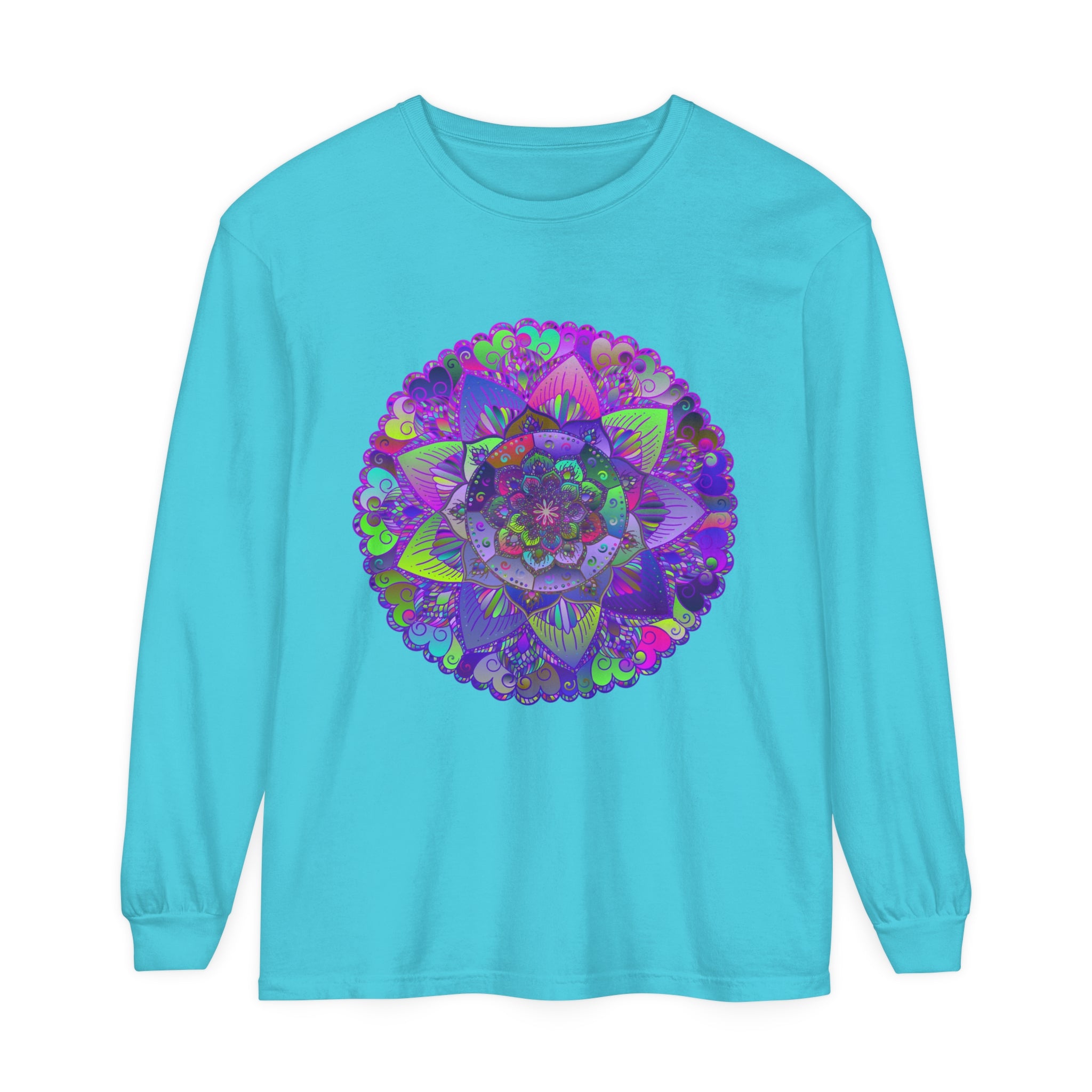 Beautiful and detailed mandala pattern on long sleeve t-shirt