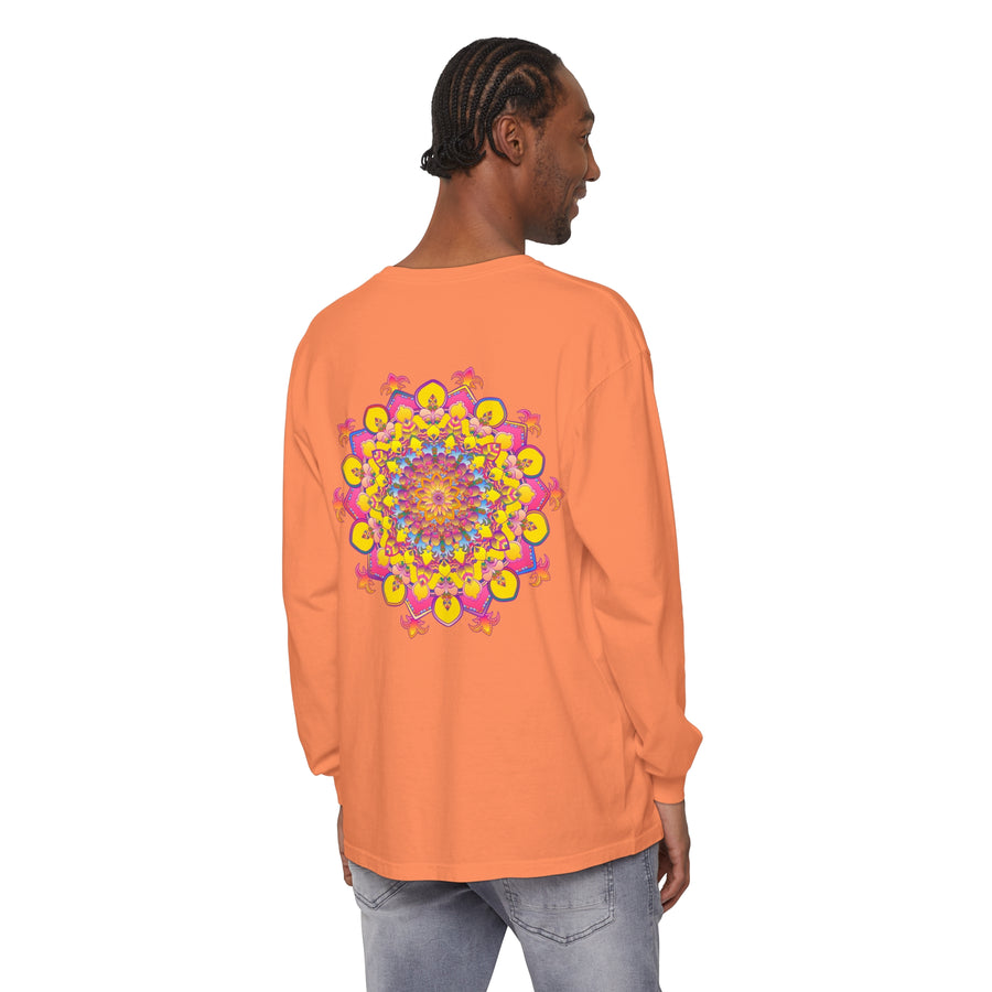 Vibrant Mandala Unisex Long Sleeve T-Shirt with intricate design and colorful pattern
