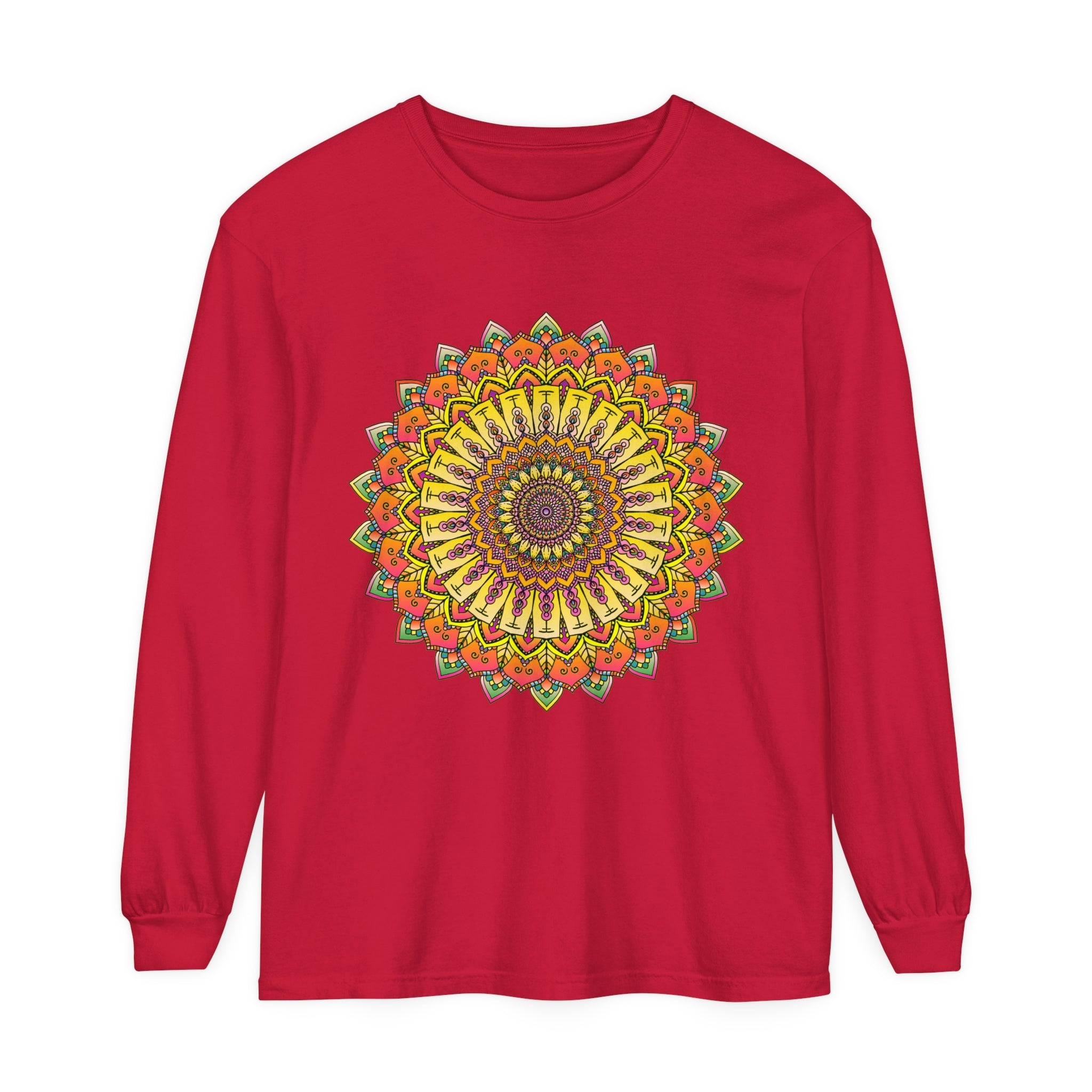 Black and White Mandala Print Long Sleeve Shirt for Unisex
