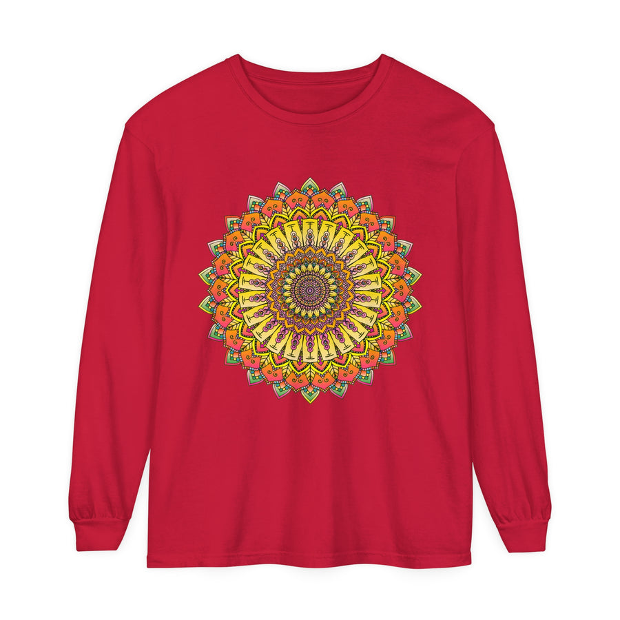 Black and White Mandala Print Long Sleeve Shirt for Unisex