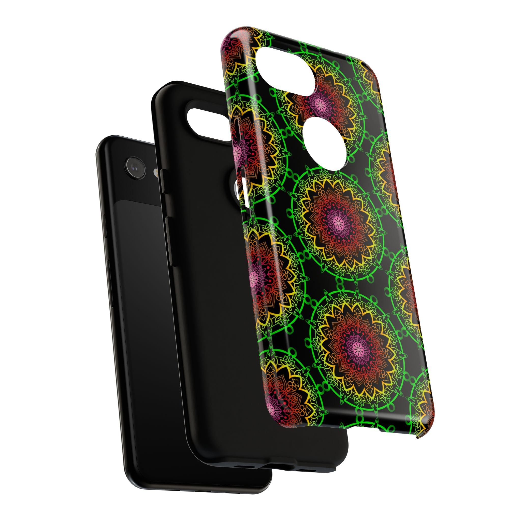 Custodia per telefono con mandala artistica, motivi audaci e stile moderno