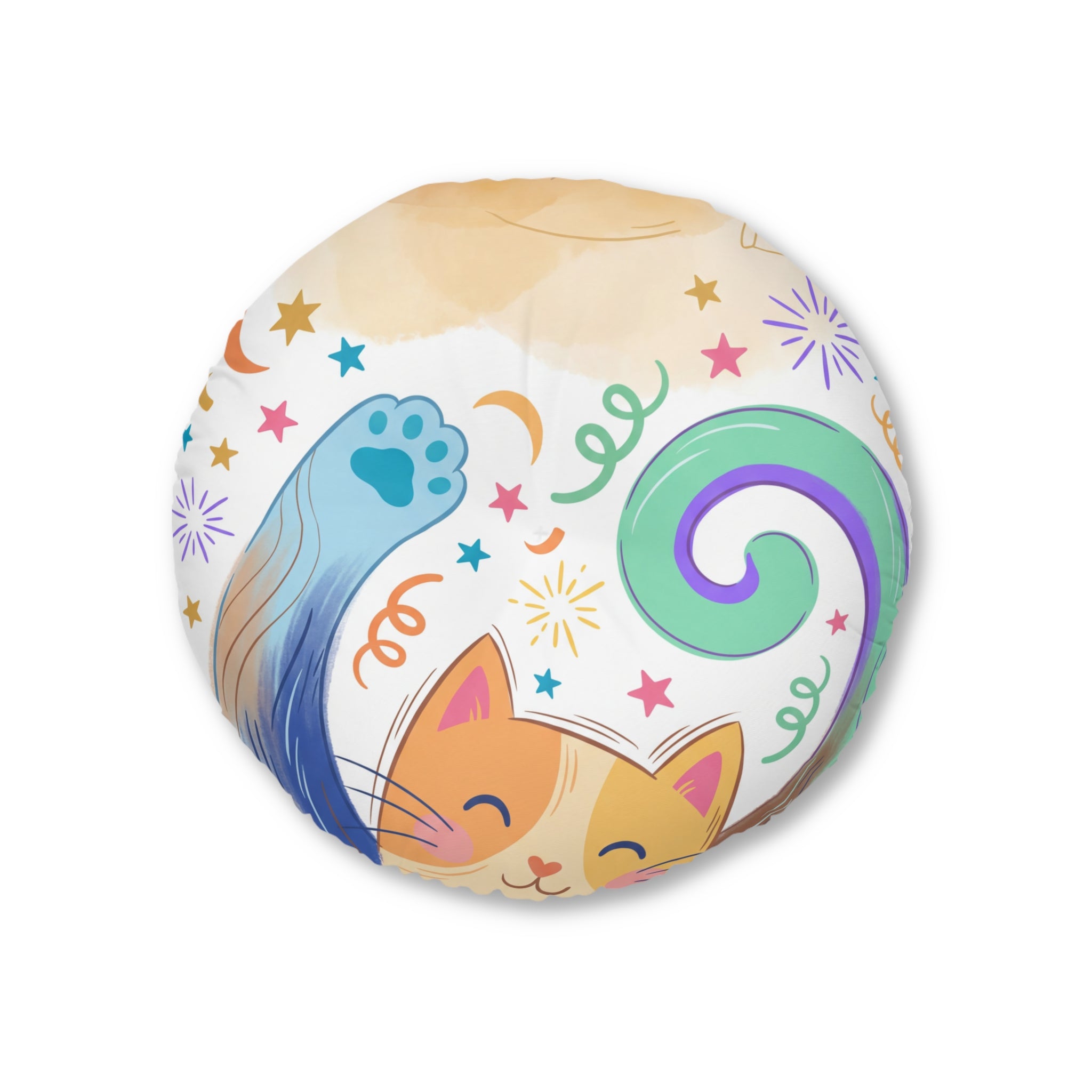 Playful New Year Cat Round Floor Pillow