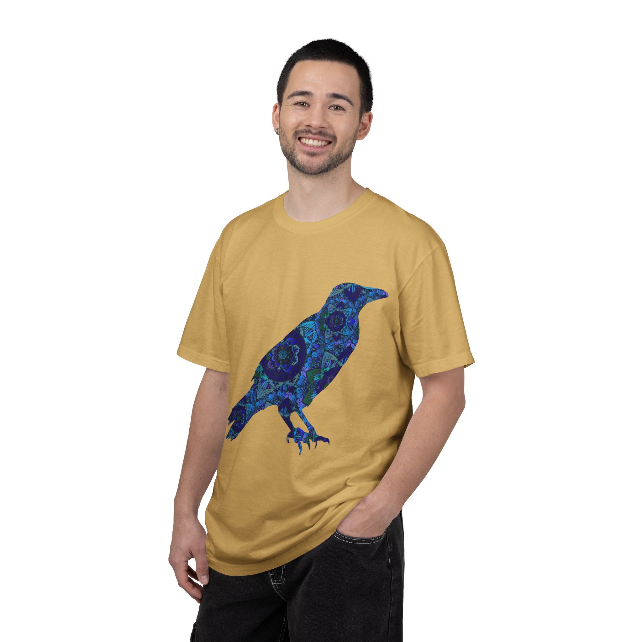 Maglietta con stampa corvo mandala blu — Maglietta grafica con corvo Inner Protection
