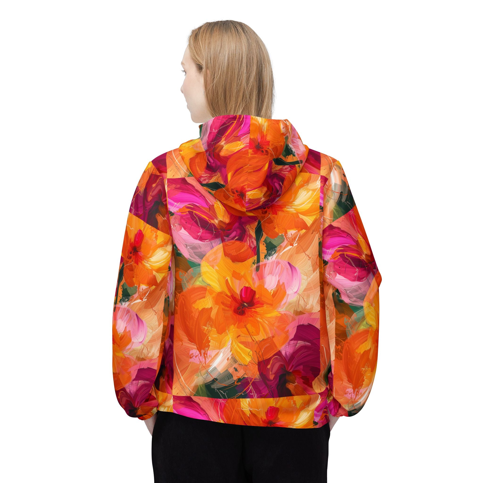 Kräftige Florale Windbreaker Jacke, Floral Print Jacke, Frühlingsjacke, Damen Windbreaker, Outdoorjacke, Reisejacke, Regenjacke