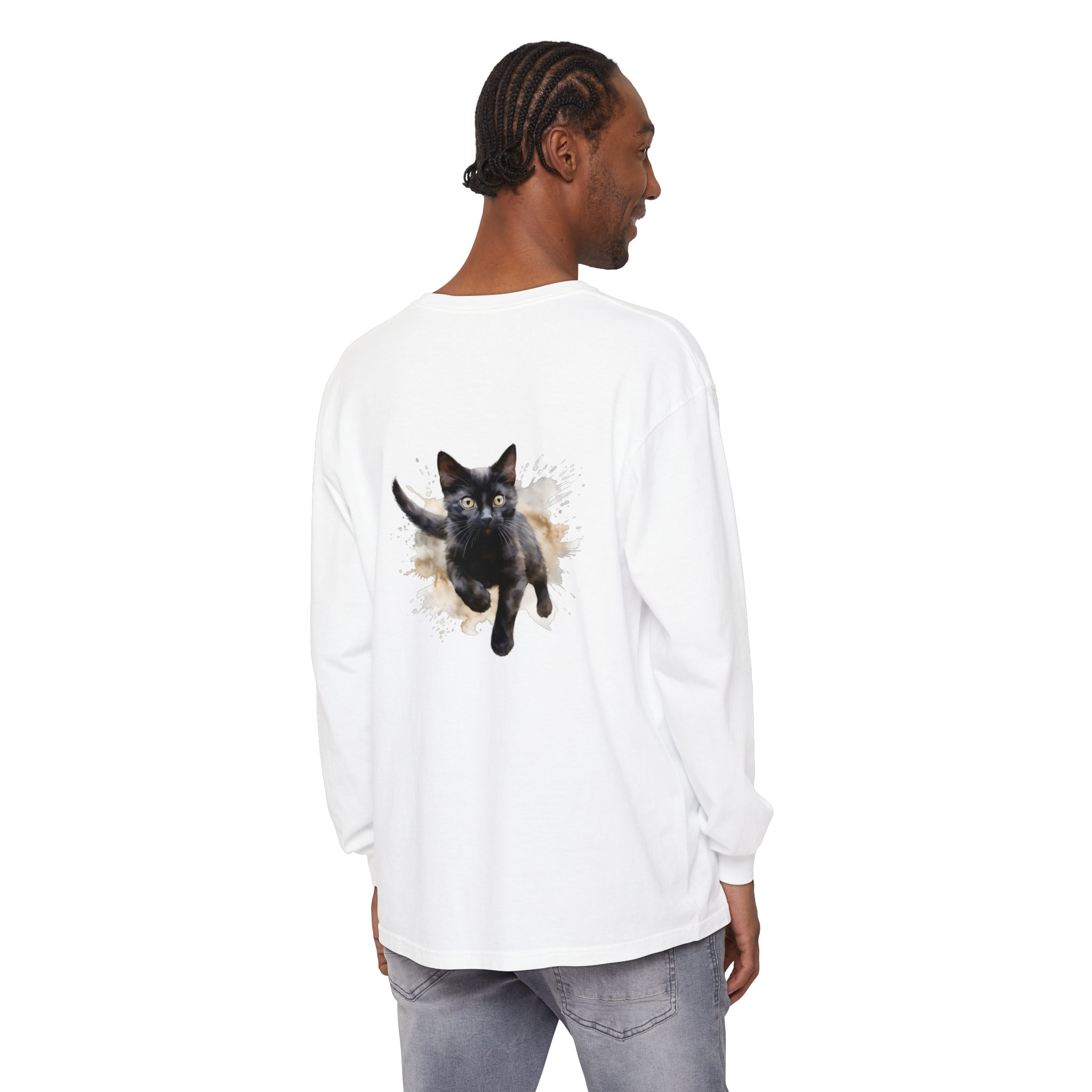 Black Cat Watercolor Splash T-Shirt perfect for casual and trendy everyday wear