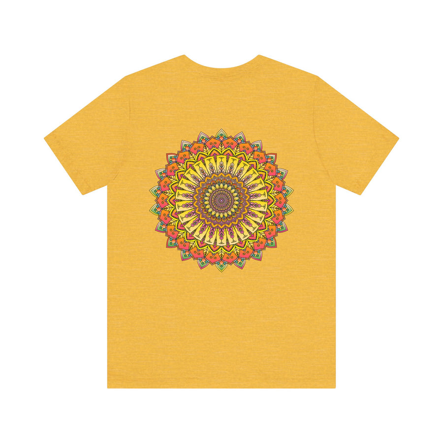 Colorful and intricate mandala design tee promoting peace and harmony