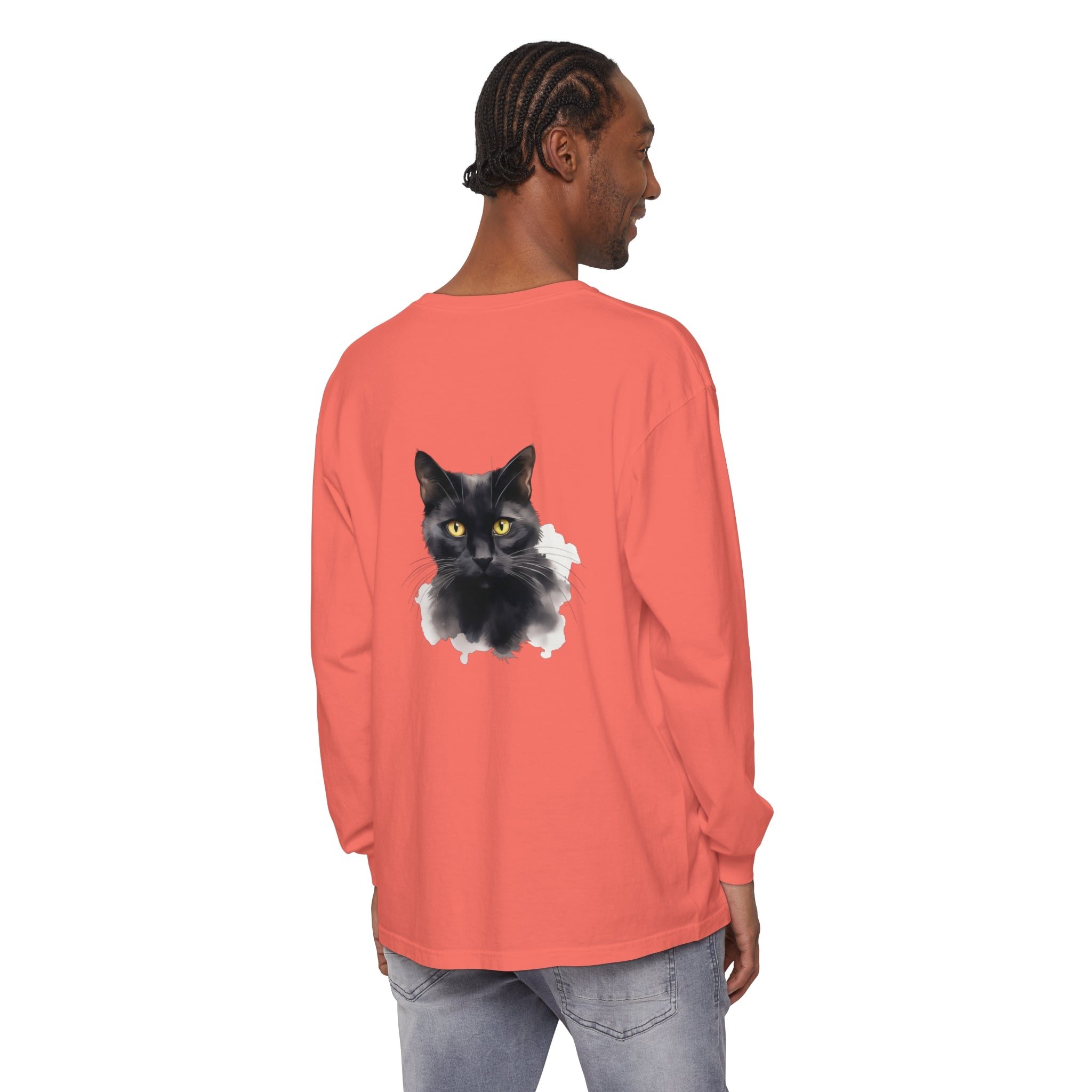 Black Cat Portrait Unisex Tee with Long Sleeves