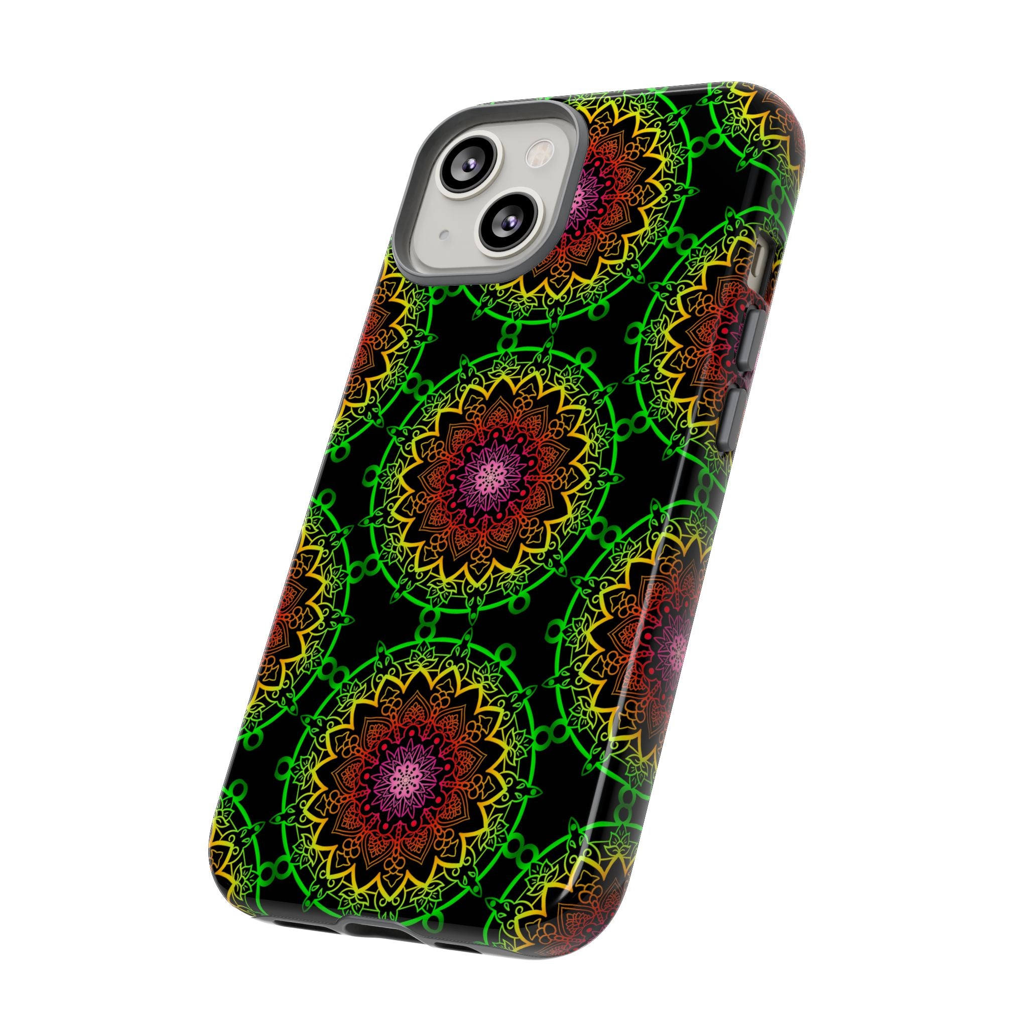 Custodia per telefono con mandala artistica, motivi audaci e stile moderno