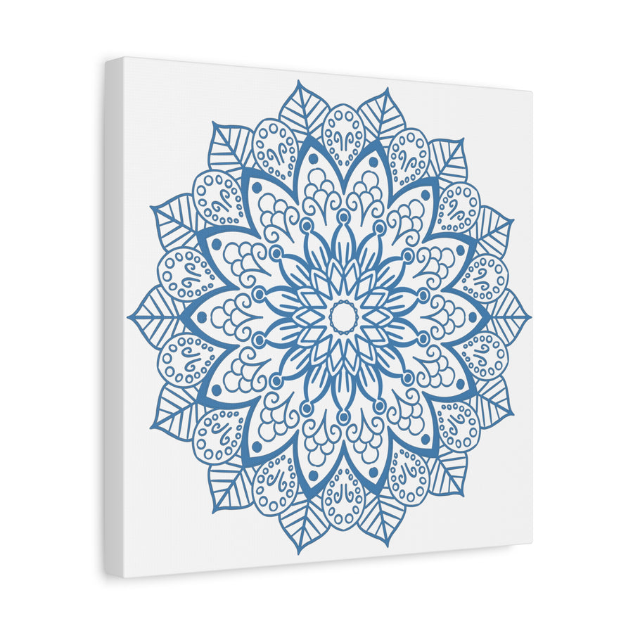 Beautiful handmade mandala design wall art in steel blue color on matte canvas, stretched and 125 inches thick, perfect for adding a touch of artistic elegance to any room