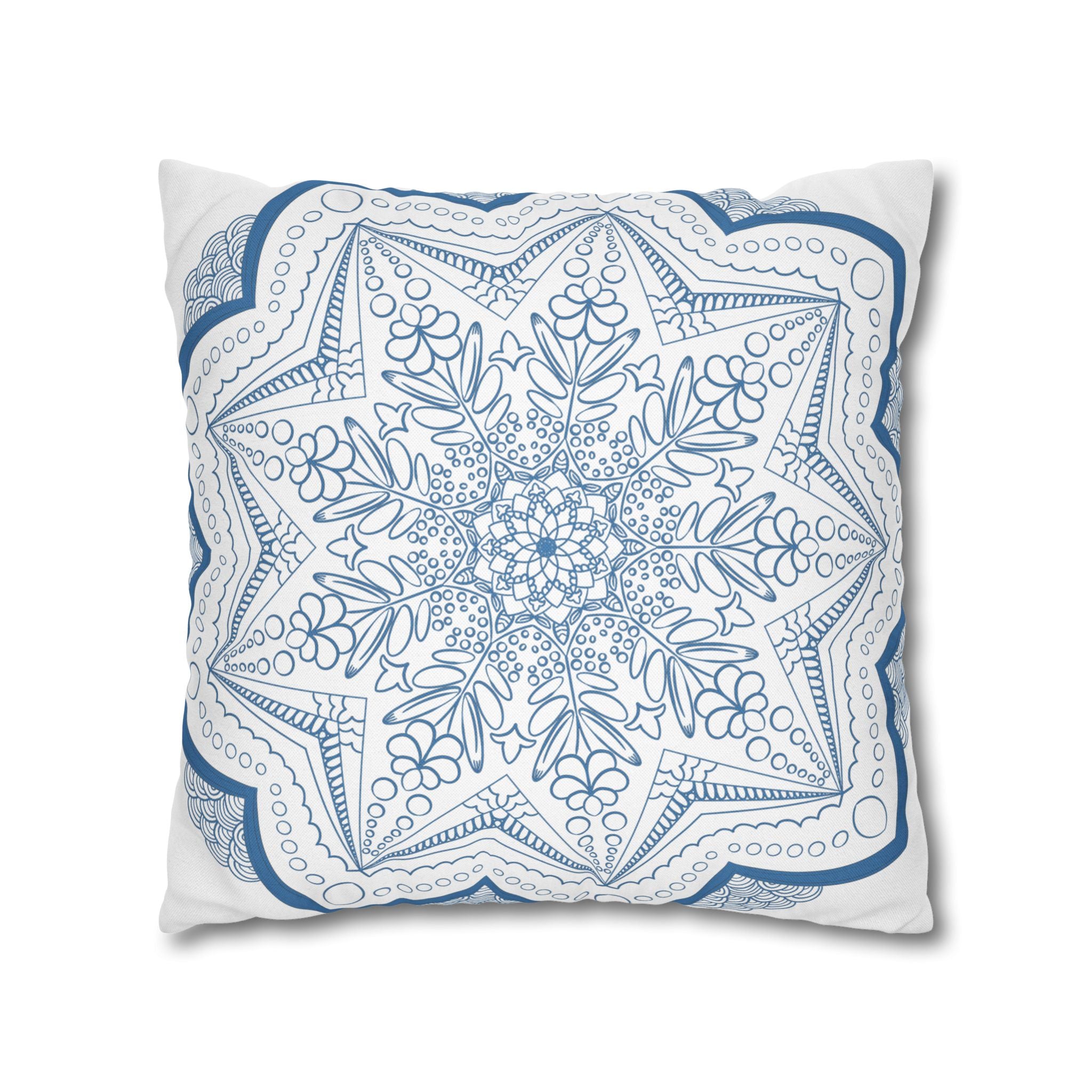 Fine art pillowcase made from spun polyester with a unique hand-drawn mandala