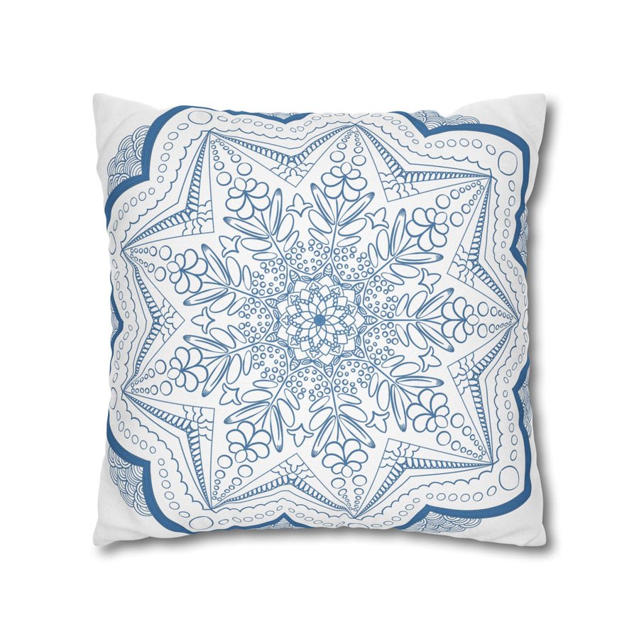 Fine art pillowcase made from spun polyester with a unique hand-drawn mandala