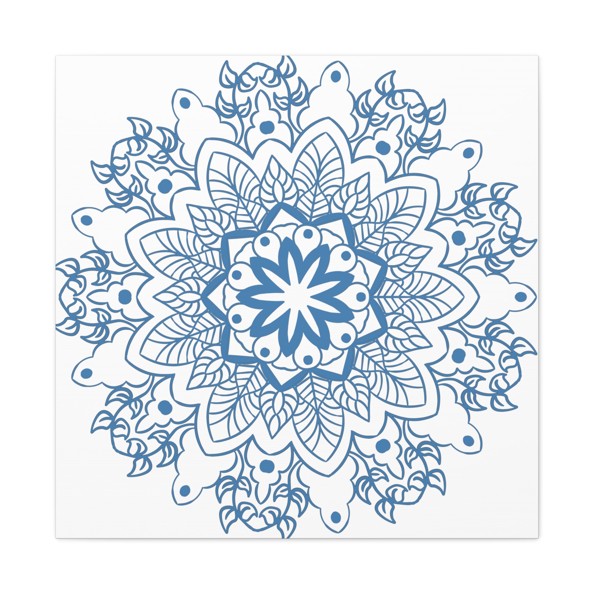 Handmade Mandala Art featuring a Steel Blue Mandala Design on Matte Canvas, Stretched to 125 inches - a beautiful and unique addition to your wall decor