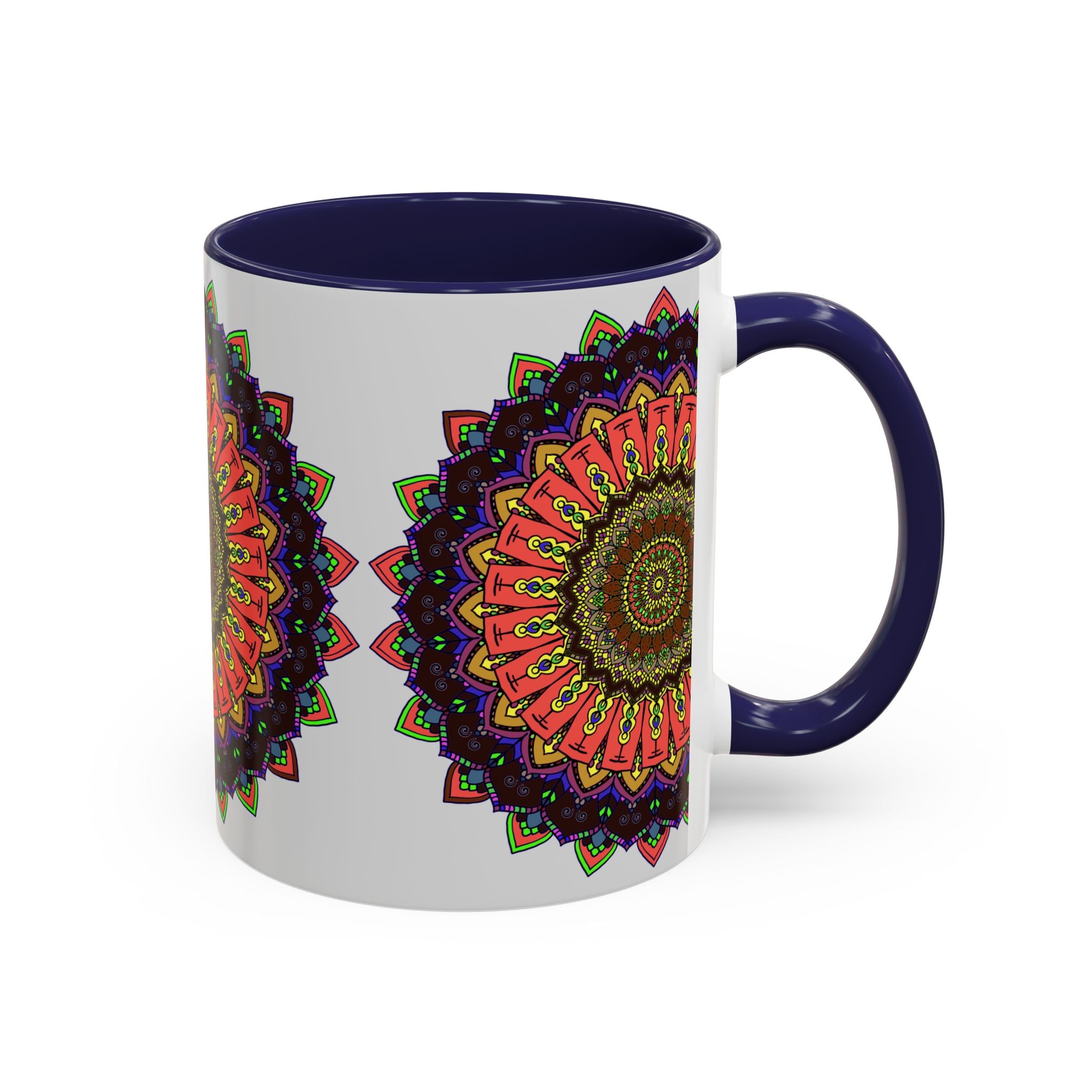 Colorful and intricate mandala art adorning a high-quality ceramic mug