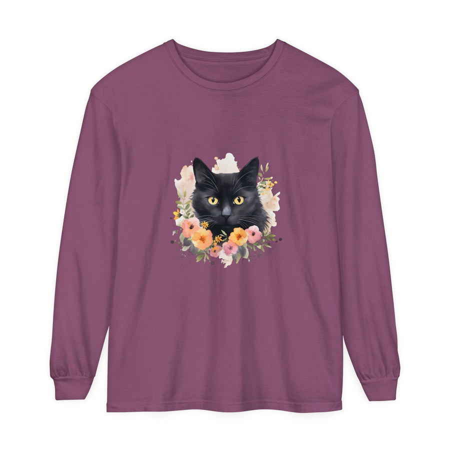 Black Cat Floral Portrait Unisex T-Shirt featuring a beautiful feline design