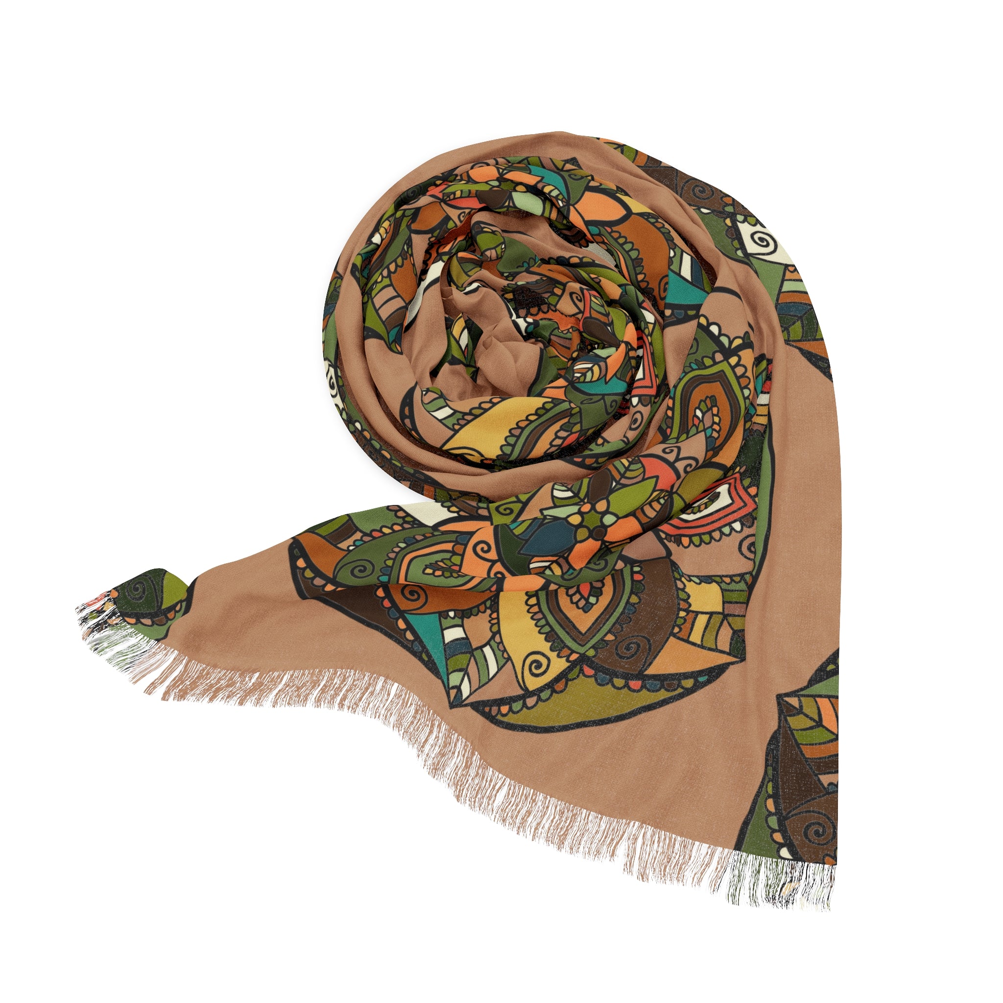 Foulard leggero a fantasia floreale Mandala – Motivo a cuori sui toni della terra